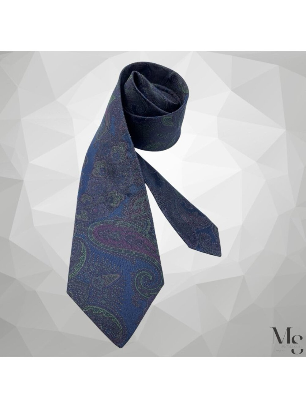 RALPH LAUREN Purple Label Navy Burgundy Green Paisley Silk Tie H.M In Italy EUC